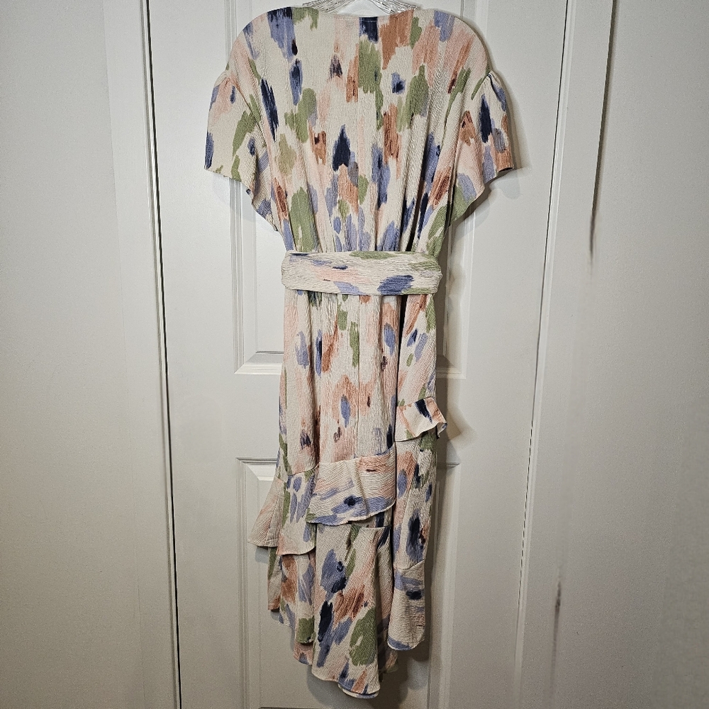 Sofia Vergara Watercolor Wrap Dress XXXL Tiered Ruffle Belted Midi Flowy - Picture 3 of 11